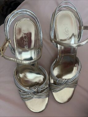 J. Crew Silver Metallic Knotted Strappy Heels